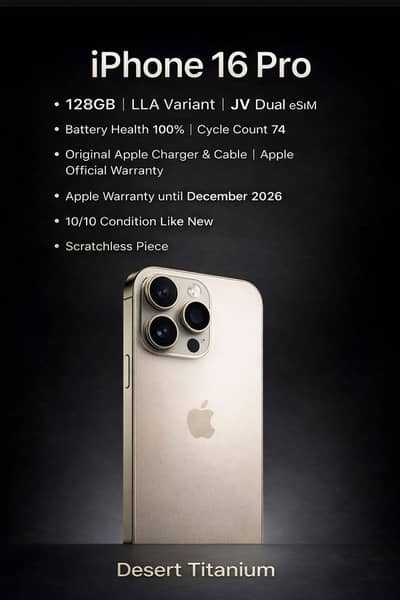 iPhone 16 Pro JV – 128GB – Desert Titanium – 10/10 Condition– Warranty