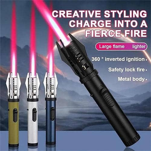 Torch Ligh-ter, Red/Blue Flame Adjustable with Safety Lock, Bright Fire Ligh-ter, Refillable Butane Gas Windproof Jet Flame