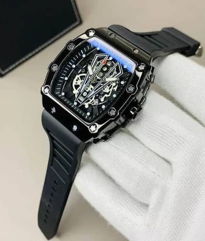 Richard Luxury Black Belt Skeleton Watch | Resembling Bugatti Watch |