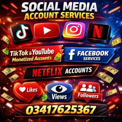 Social Media Services,YouTube,Tiktok,Followers Likes,Views,Monitize