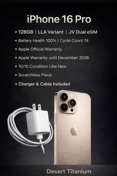 iPhone 16 Pro JV – 128GB – Desert Titanium – 10/10 Condition– Warranty