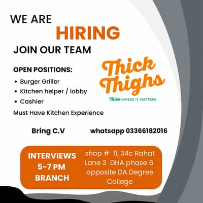 Hiring Burger Griller || Fast food Cook || Kitchen Staff