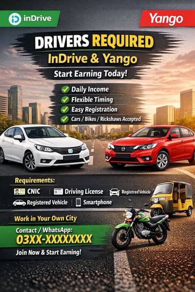 Drivers need for Yango and InDrive