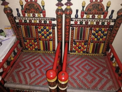 wooden colorful traditional chairs