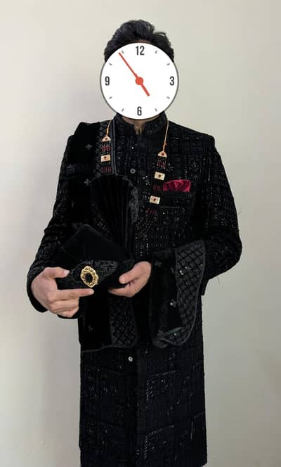 Sherwani with shawl, Qulla and Mala