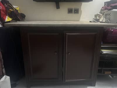 Spacious Iron stand with 2 storage cabinets pure solid wood