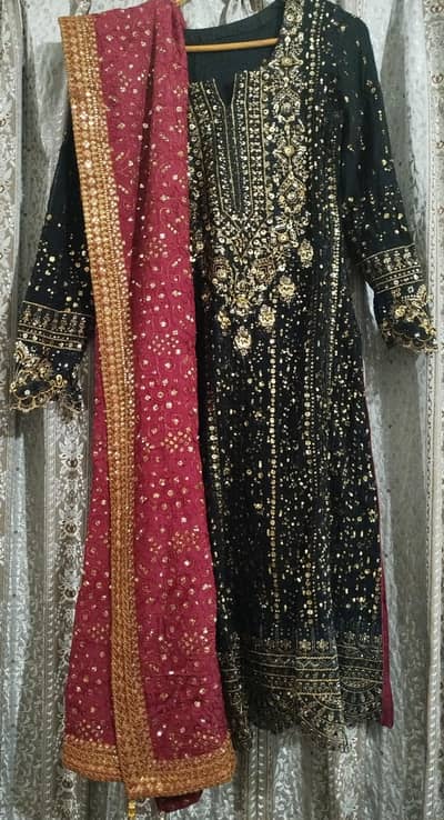 black and red embroidery suit