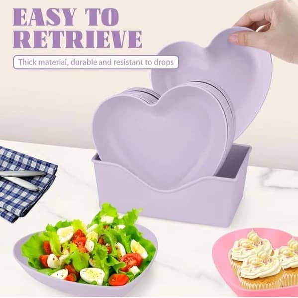 11 Pcs Dish Heart-Shaped Dessert,Salad & Snack Plates–Purple Plastic Dishes for Fruits, Steak, Appetizers, Lightweight, Eco-Friendly,Unbreakable Fiber Plates for Parties & Everyday Use
