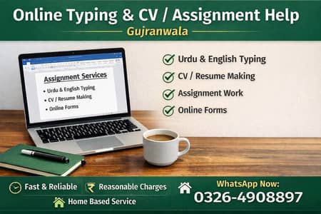 Online assignments/ typing work/ urdu& English