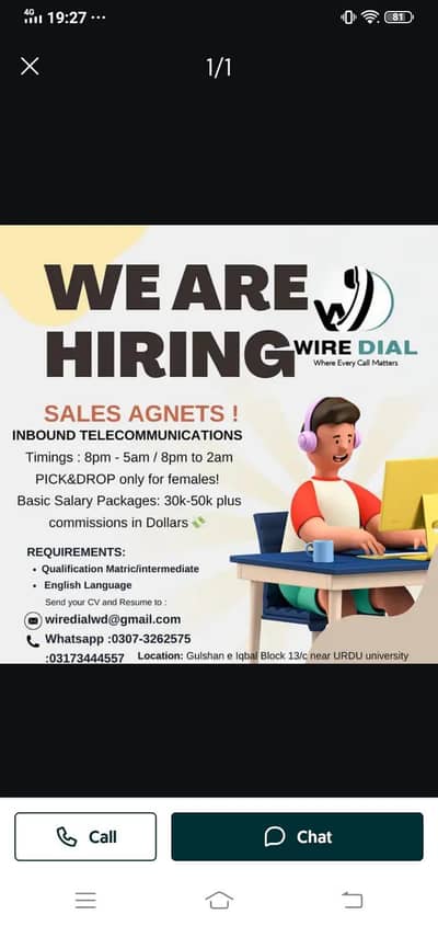 call center job available for karachi