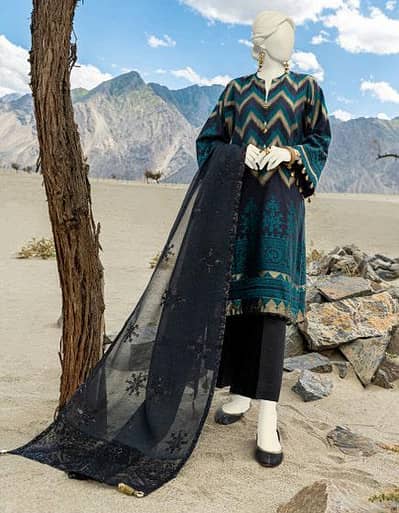 3 piece unstitched dress with ready to wear embroidery dupatta