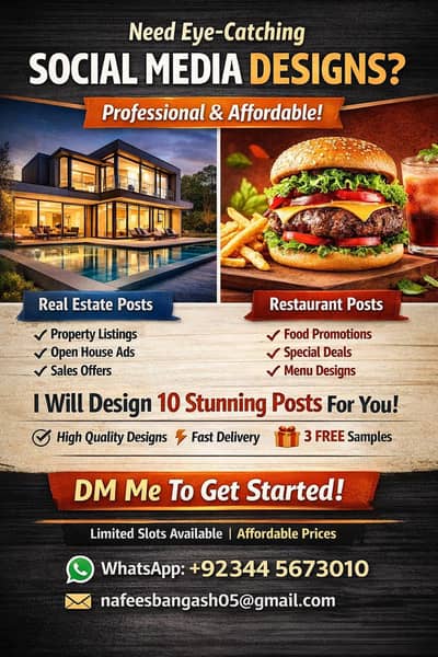 Professional Social Media & Flyer Design | Real Estate & Restaurant