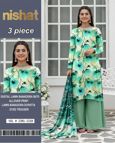 nishat unstiched suit 100%pure banna Dora lawn