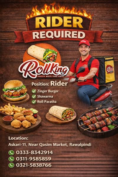 Urgently Required: Chef/Delivery Bike Rider for Fast Food Restaurant