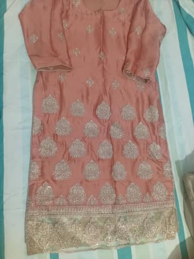 Bridal/Party dress silk tea pink colour silk Embroidered