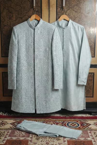 Groom's Style 3pc Sherwani Set(Coat, Kurta, Trouser)- Premium cndition