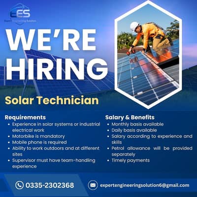 Solar Technician & Helper Solar Site Supervisor
