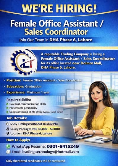 Female Office Assistant Required
