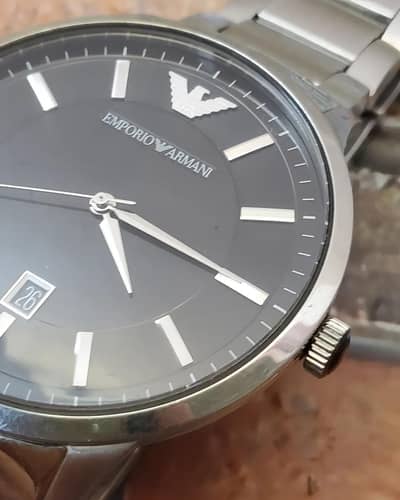 Emporio Armani Renato Silver Stainless Steel Black Dial Swiss Quartz.