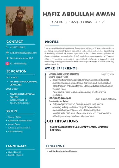 Quran tutor available in affordable fees