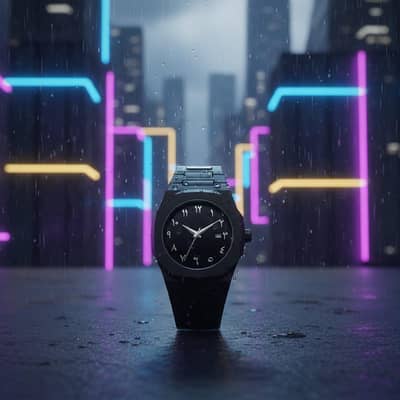 Black Arabic aura watch with eastern Arabic numerals