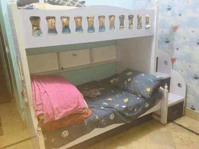 Triple Bunk Bed with a Trundle + Study Table and Shelf