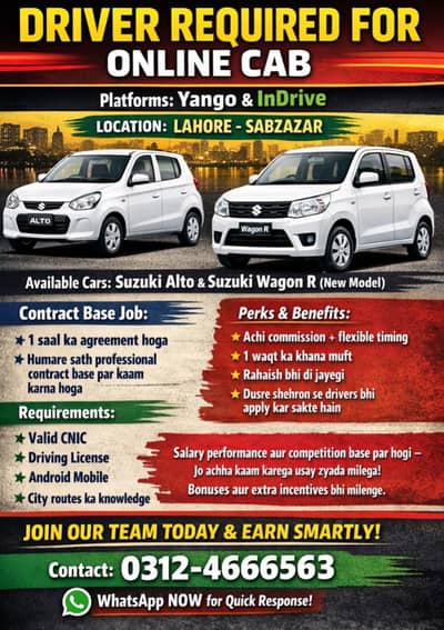 Driver Required For Online Cab