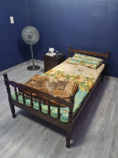 Single Bed With Side Table.