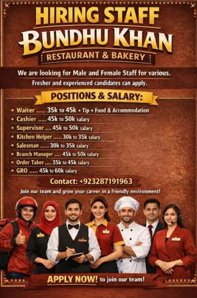Hiring Staff – Bundhu Khan Restaurant & Bakery