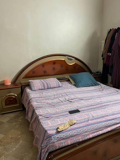 wooden bed set with wardrobe urgent sale