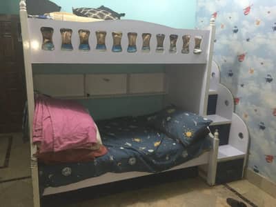Triple Bunk Bed with a Trundle+ Study Table and Shelf