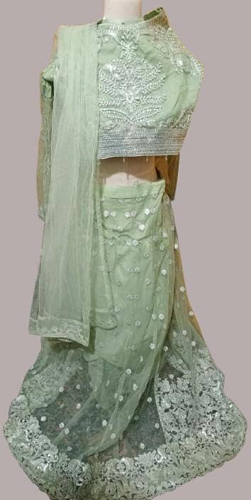 Lehnga Choli-Beige Green