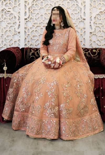 Peach Luxury Formal Dress with Heavy Embroidery – Excellent Condition