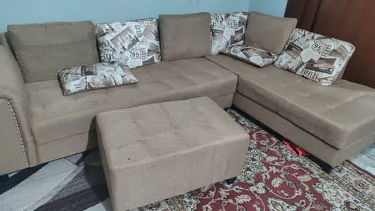 Beige L-shaped sofa set