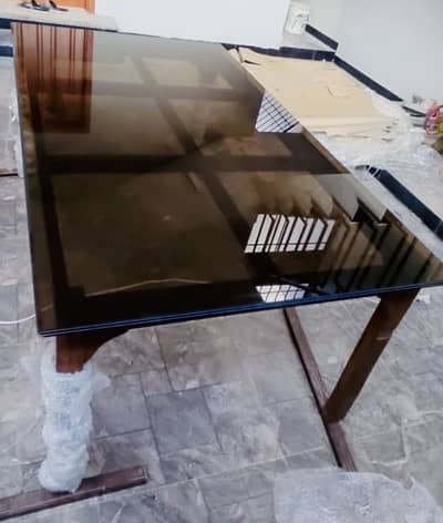 Dining table (glass and wooden frame) without chairs