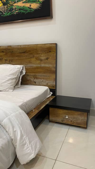 Wooden Floor Bed with side tables