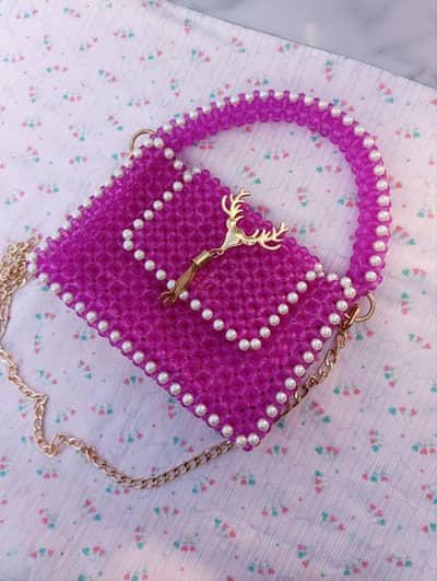 Handmade pink color acrylic beads bag