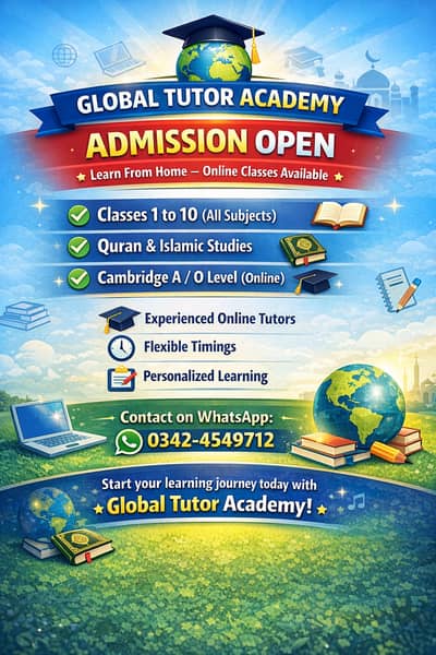 Tution services for class 1to10quran classes and A/O levels Cambridge