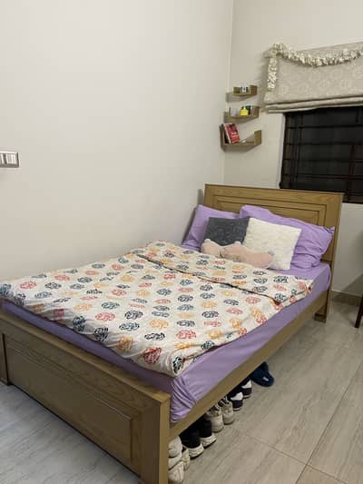 Solid Wooden Bed with Mattress - Excellent Condition