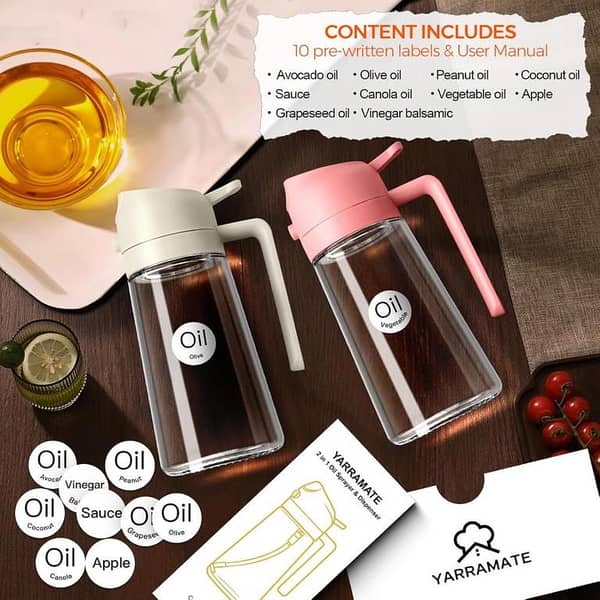 470ml Glass Olive Oil Sprayer for Cooking | 2 in 1 Oil Dispenser Bottle | Kitchen Gadget for Air Fryer, Salad & BBQ