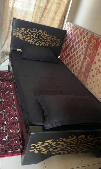 2 Single Wooden Beds with mattress and Decorative Headboard - Like New