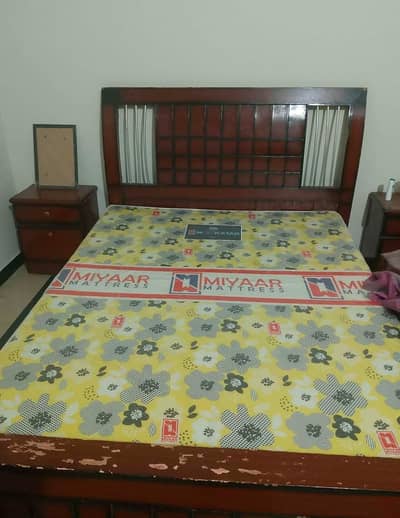 double Wooden Bed with Mattress side tabel and dressing table exelent