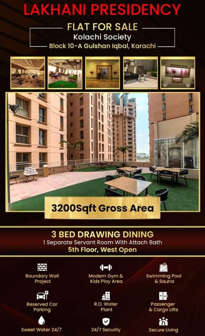 Premium 3-Bed Lakhani Presidency Spacious 3200 Gulshan Iqbal Block 10A