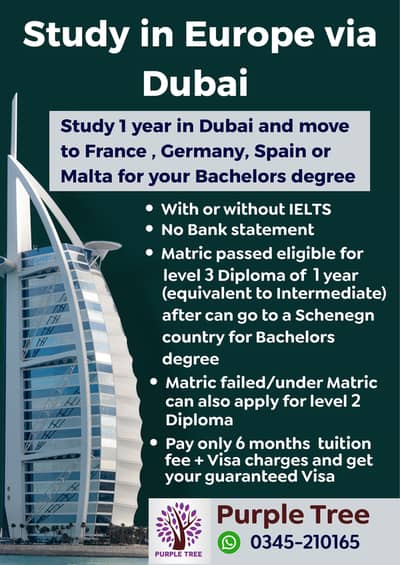 Study in Europe & Singapore via Dubai & Malaysia without IELTS