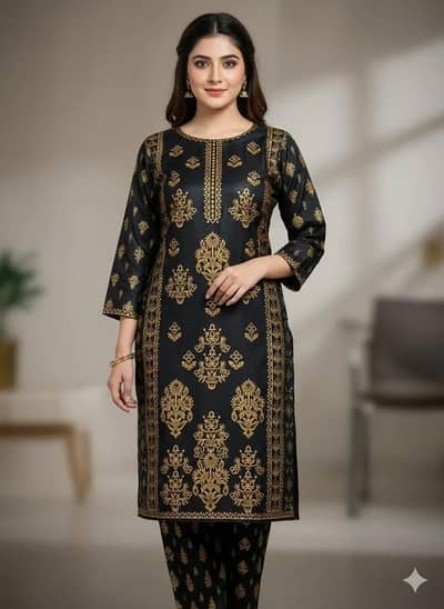 2 Pcs Women Linen Stitched Printed Suit | Block Print Shirt & Trouser