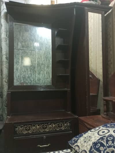 Modern 2-in-1 Dressing Table | Rolling Mirror Wardrobe & Double Drawe