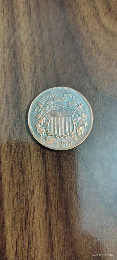 USA VERY RARE 1870 TWO 2 CENTS OLD COIN, USA PURE COPPER ANTIQUE COIN