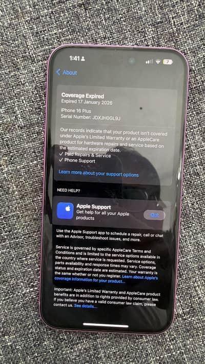 Iphone 16 plus PINK COLOUR 128gb