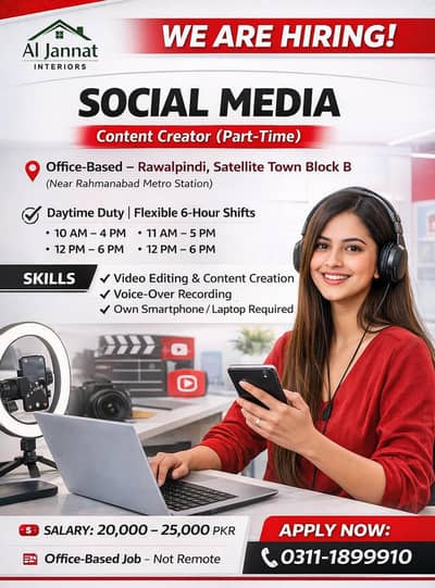 Female required for Social Media Content Creator (Part-Time)
