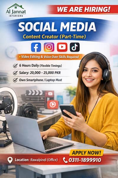 Part time job for females, Social media content creator